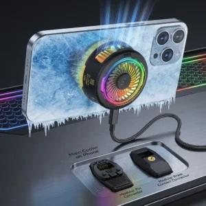Black Shark FunCooler 5 Magnetic Cell Phone Cooler for Gaming, Portable Mobile Phone Cooling Fan with RGB Light, Cellphone Radiator for iPhone Magnetic Series/Android/Tablet/iPad (Black)