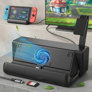 ZMBESUP Switch Dock Station with One-Key Card Switching, 4 Game Card Slots, Cooling Fan, 1080P HDMI Output, Type-C Power Input for Switch/Switch OLED, Portable TV Docking Station